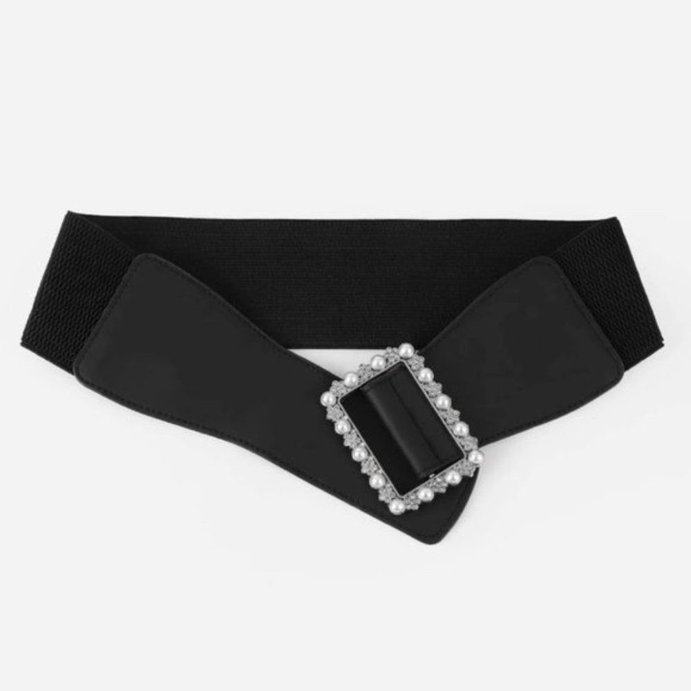 Vegan Leather Faux Pearl & Rhinestone Decor Belt - Picture 2 of 7